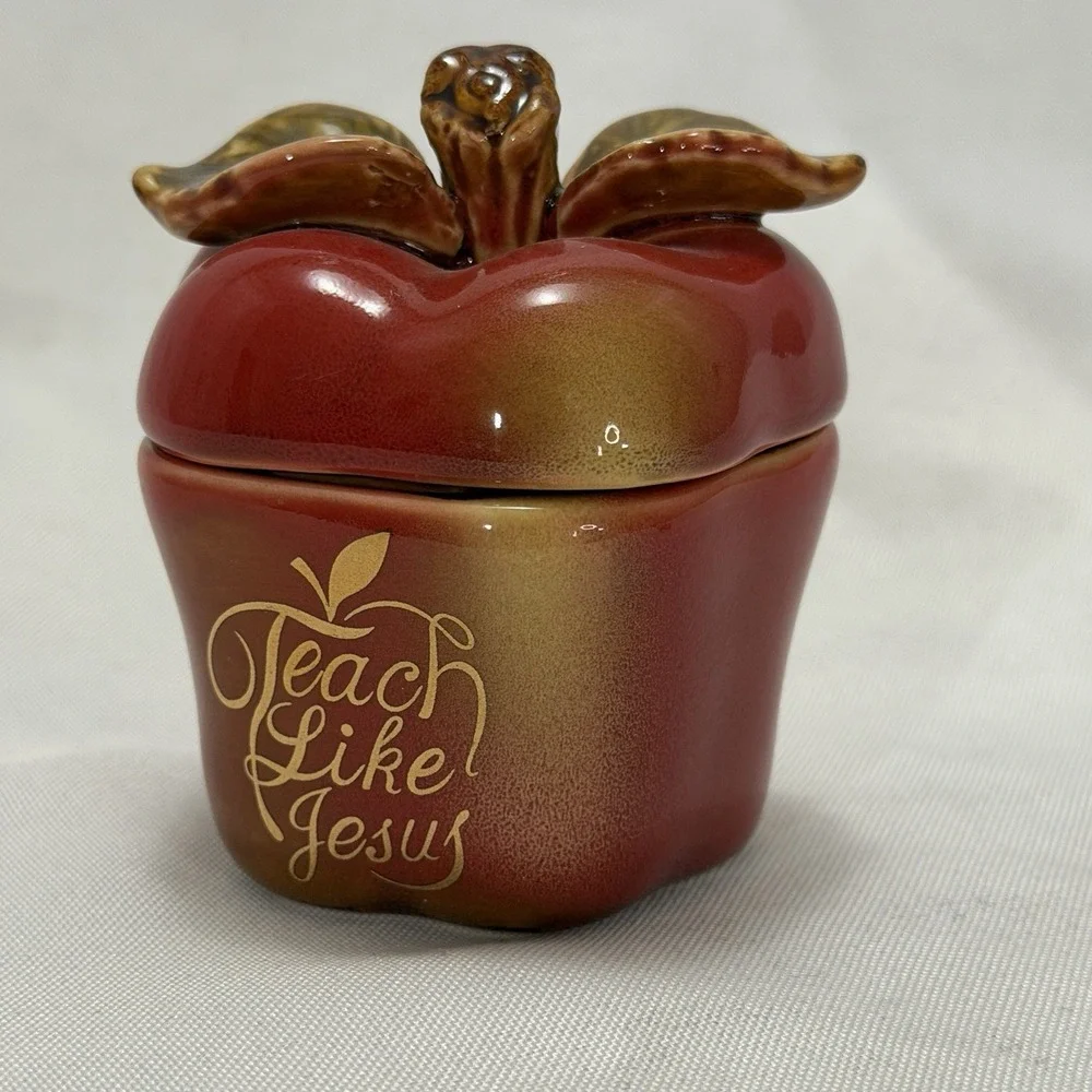 Christian Apple Trinket Box Candle Holder Faith Decor Teacher Gift‎ Apple Jar